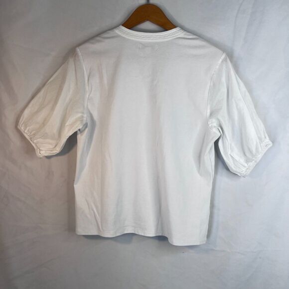 Free Assembly Vneck Cropped Puff Sleeve Semi Sheer White Blouse Size Large - Picture 2 of 10